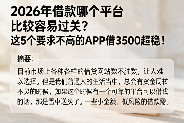 2026年借款哪个平台比较容易过关？这5个要求不高的APP借3500超稳！