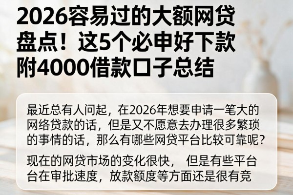 2026容易过的大额网贷盘点！这5个必申好下款，附4000借款口子总结