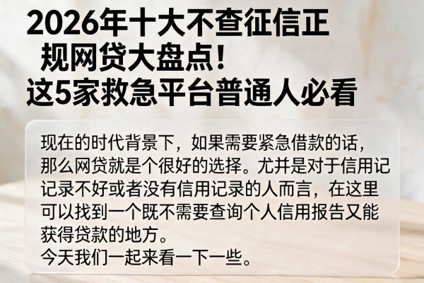 2026年十大不查征信正规网贷大盘点!这5家救急平台普通人必看