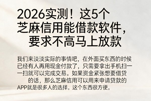 2026实测!这5个芝麻信用能借款软件,要求不高马上放款