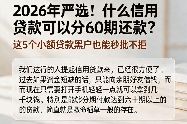 2026年严选！什么信用贷款可以分60期还款？这5个小额贷款黑户也能秒批不拒