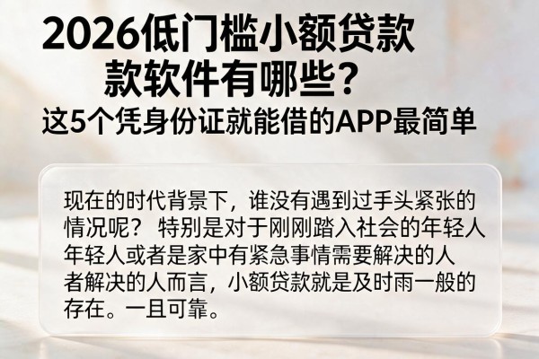 2026低门槛小额贷款软件有哪些?这5个凭身份证就能借的APP最简单