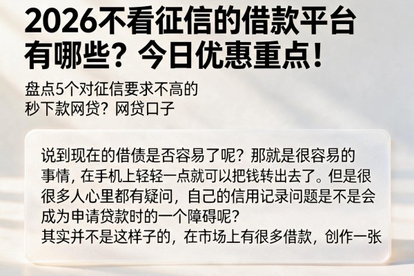 2026不看征信的借款平台有哪些?今日优惠重点!盘点5个对征信要求不高的秒下款网贷口子