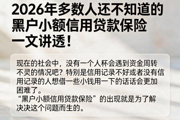 2026年多数人还不知道的黑户小额信用贷款保险,一文讲透!