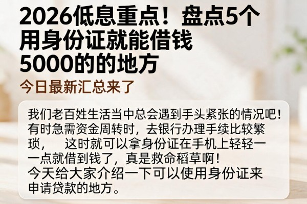 2026低息重点!盘点5个用身份证就能借钱5000的地方,今日最新汇总来了