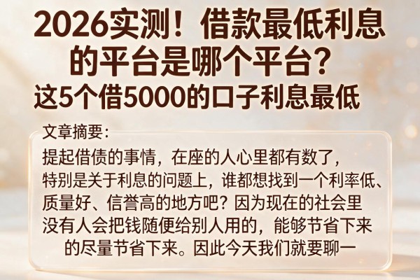 2026实测!借款最低利息的平台是哪个平台?这5个借5000的口子利息最低