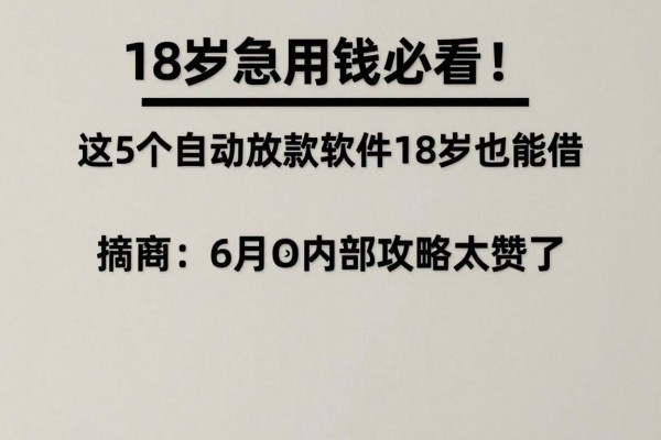 18岁急用钱必看！这5个自动放款软件18岁也能借，6月内部攻略太赞了