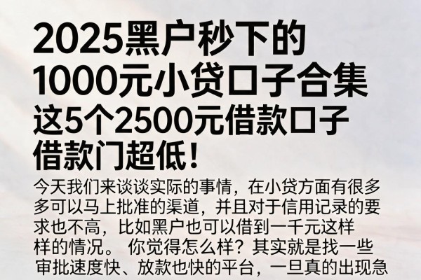 2025黑户秒下的1000元小贷口子合集,这5个2500元借款口子门槛超低!