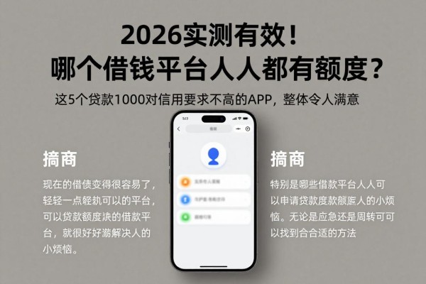 2026实测有效！哪个借钱平台人人都有额度？这5个贷款1000对信用要求不高的APP，整体令人满意
