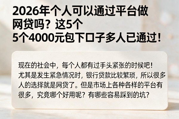 2026年个人可以通过平台做网贷吗？这5个4000元包下口子多人已通过！