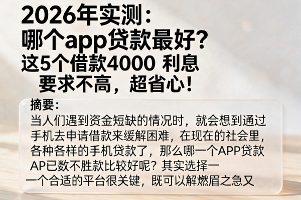 2026年实测:哪个app贷款最好?这5个借款4000利息要求不高,超省心!