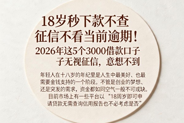18岁秒下款不查征信不看当前逾期!2026年这5个3000借款口子无视征信,意想不到