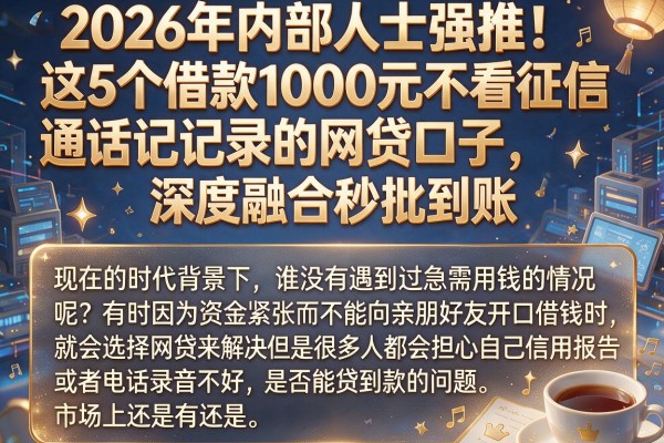 2026年内部人士强推！这5个借款1000元不看征信通话记录的网贷口子，深度融合秒批到账