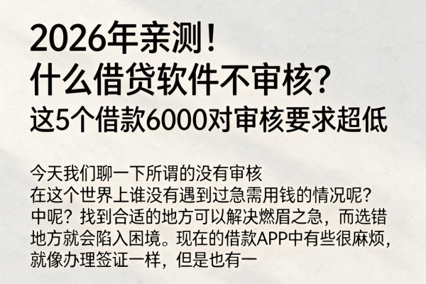 2026年亲测!什么借贷软件不审核?这5个借款6000对审核要求超低