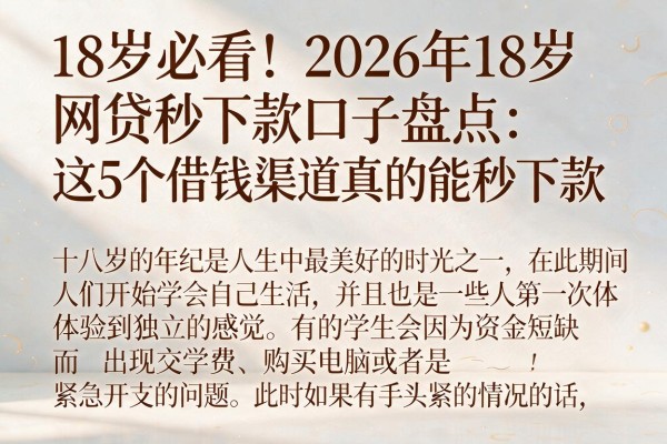 18岁必看!2026年18岁网贷秒下款口子盘点:这5个借钱渠道真的能秒下款