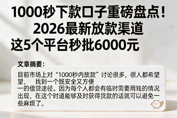 1000秒下款口子重磅盘点!2026最新放款渠道,这5个平台秒批6000元
