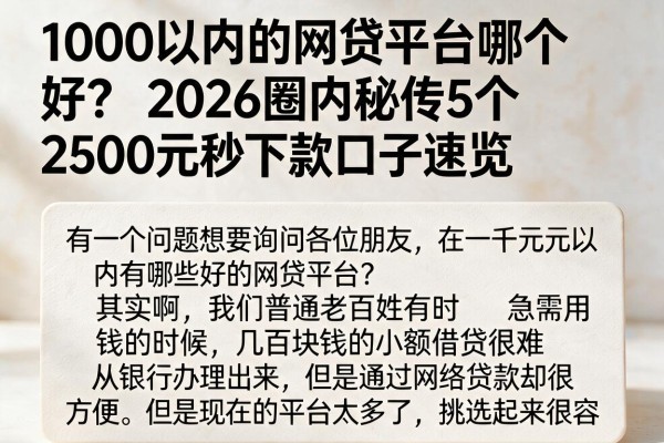 1000以内的网贷平台哪个好?2026圈内秘传5个2500元秒下款口子速览