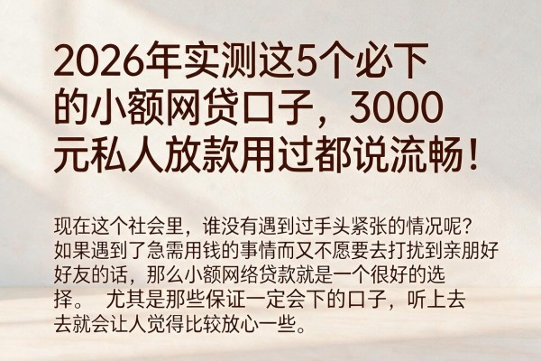 2026年实测这5个必下的小额网贷口子,3000元私人放款用过都说流畅!