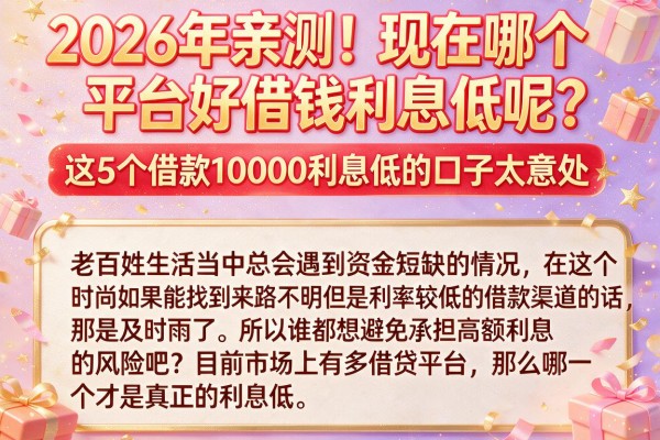 2026年亲测！现在哪个平台好借钱利息低呢？这5个借款10000利息低的口子太意外