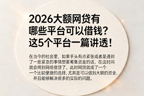 2026大额网贷有哪些平台可以借钱？这5个平台一篇讲透！