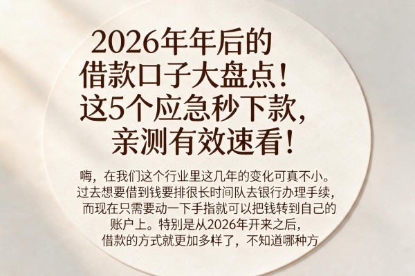 2026年年后的借款口子大盘点！这5个应急秒下款，亲测有效速看！