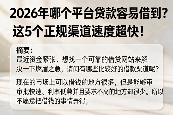 2026年哪个平台贷款容易借到？这5个正规渠道速度超快！