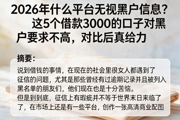 2026年什么平台无视黑户信息?这5个借款3000的口子对黑户要求不高,对比后真给力