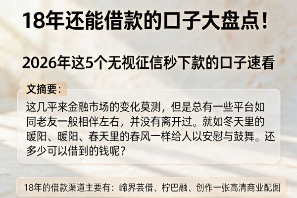 18年还能借款的口子大盘点！2026年这5个无视征信秒下款的口子速看