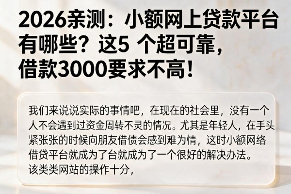 2026亲测:小额网上贷款平台有哪些?这5个超可靠,借款3000要求不高!
