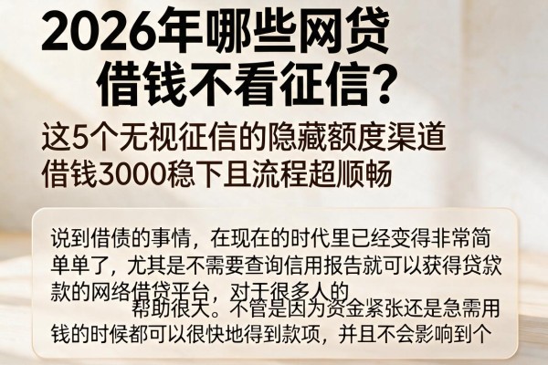 2026年哪些网贷借钱不看征信？这5个无视征信的隐藏额度渠道，借钱3000稳下且流程超顺畅