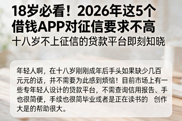 18岁必看!2026年这5个借钱APP对征信要求不高,十八岁不上征信的贷款平台即刻知晓
