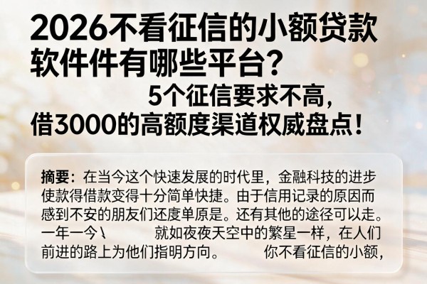 2026不看征信的小额贷款软件有哪些平台？5个征信要求不高、借3000的高额度渠道权威盘点！