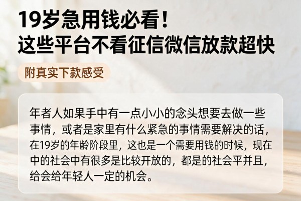 19岁急用钱必看！这些平台不看征信微信放款超快，附真实下款感受