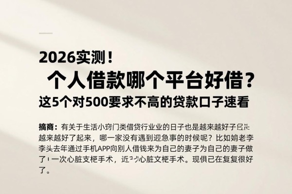 2026实测!个人借款哪个平台好借?这5个对500要求不高的贷款口子速看