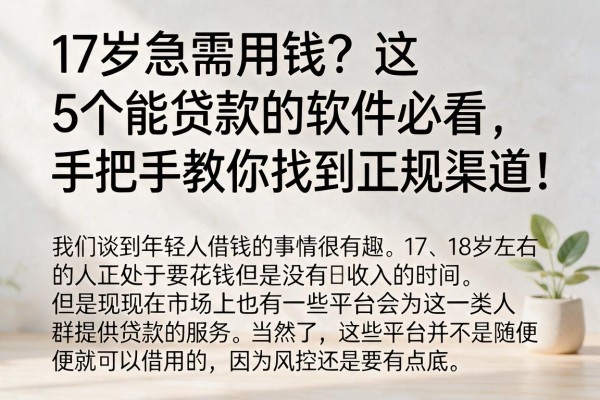 17岁急需用钱？这5个能贷款的软件必看，手把手教你找到正规渠道！