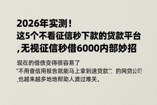 2026年实测!这5个不看征信秒下款的贷款平台,无视征信秒借6000内部妙招