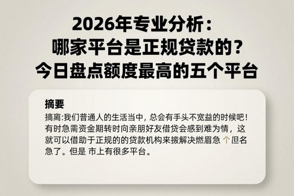 2026年专业分析:哪家平台是正规贷款的?今日盘点额度最高的五个平台