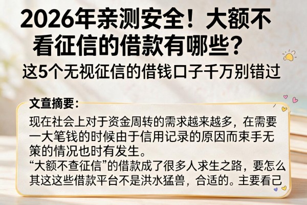 2026年亲测安全!大额不看征信的借款有哪些?这5个无视征信的借钱口子千万别错过