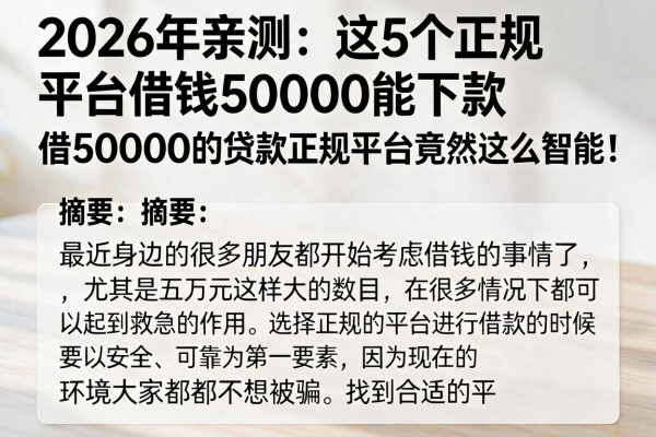 2026年亲测:这5个正规平台借钱50000能下款,借50000的贷款正规平台竟然这么智能!