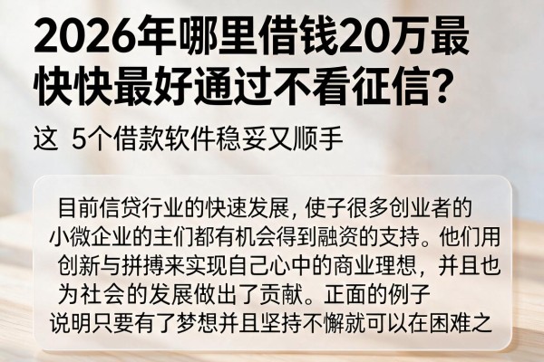 2026年哪里借钱20万最快最好通过不看征信?这5个借款软件稳妥又顺手