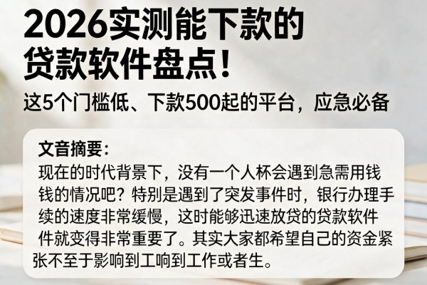 2026实测能下款的贷款软件盘点!这5个门槛低、下款500起的平台,应急必备