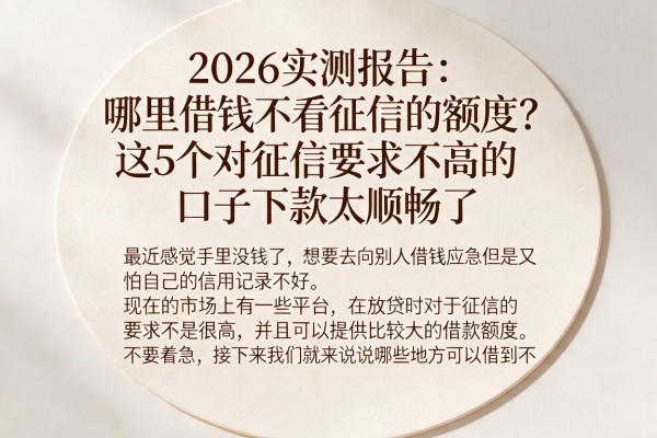 2026实测报告：哪里借钱不看征信的额度？这5个对征信要求不高的口子下款太顺畅了