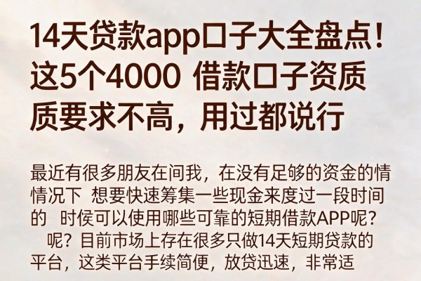14天贷款app口子大全盘点！这5个4000借款口子资质要求不高，用过都说行