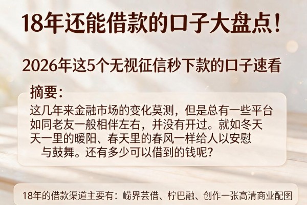 18年还能借款的口子大盘点！2026年这5个无视征信秒下款的口子速看