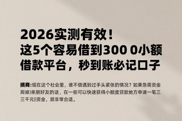 2026实测有效！这5个容易借到3000的小额借款平台，秒到账必记口子