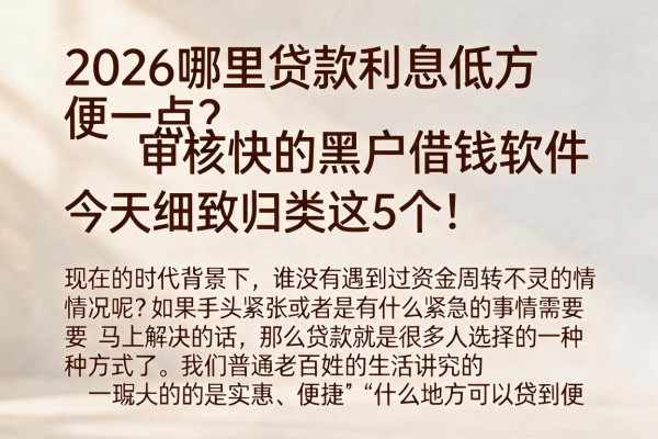 2026哪里贷款利息低方便一点?审核快的黑户借钱软件,今天细致归类这5个!