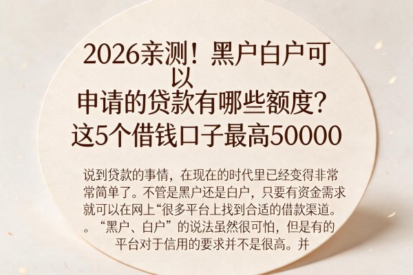 2026亲测!黑户白户可以申请的贷款有哪些额度?这5个借钱口子最高50000