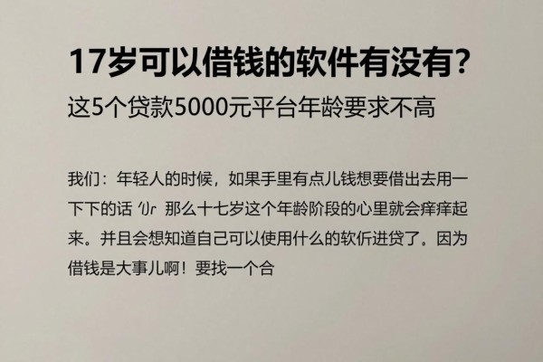 17岁可以借钱的软件有没有？这5个贷款5000元平台年龄要求不高