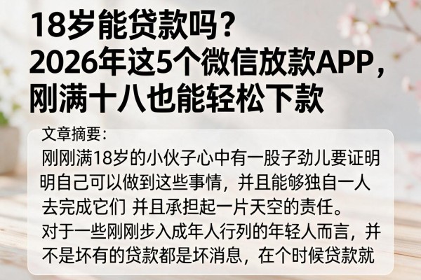 18岁能贷款吗?2026年这5个微信放款APP,刚满十八也能轻松下款