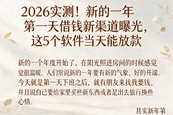 2026实测！新的一年第一天借钱新渠道曝光，这5个软件当天能放款